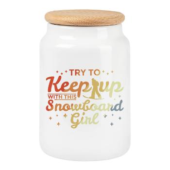 Snowboard Girl - Cookie Jar with Wooden Lid - white - Front