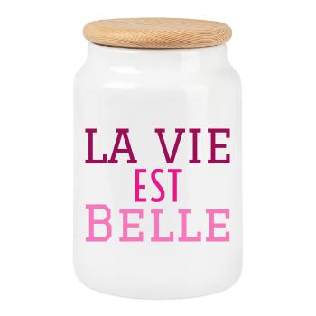 la vie est belle - Boîte à biscuits avec couvercle en bois - blanc - Devant