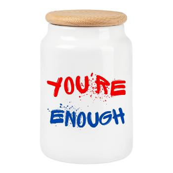 Expressive graffiti designs with splashes of paint - Cookie Jar with Wooden Lid - white - Front