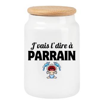 j'vais je dire, parrain, super parrain - Boîte à biscuits avec couvercle en bois - blanc - Devant