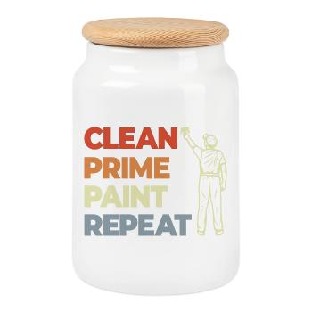 Clean Prime Paint Repeat - Keksdose mit Holzdeckel - Weiß - Vorne
