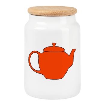 Teapot Tea Pot Breakfast Enjoyment Drink - Cookie Jar with Wooden Lid - white - Front