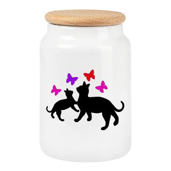 Katzen und Schmetterlinge - Keksdose mit Holzdeckel - Weiß - Vorne