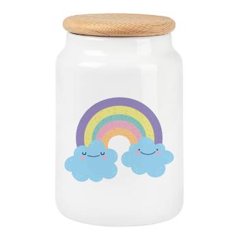 Colorful Rainbow Cloud Charm - Cookie Jar with Wooden Lid - white - Front