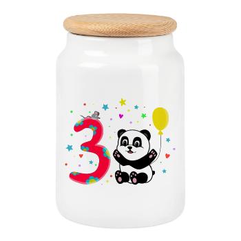 Third Birthday 3rd Year Old Panda Cute Gift - Cookie Jar with Wooden Lid - white - Front