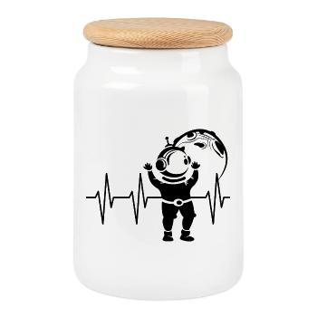 Herzschlag Mond Astronaut Puls Weltall Ekg Symbol - Keksdose mit Holzdeckel - Weiß - Vorne