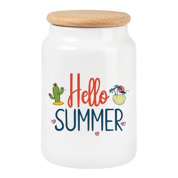 Hello Summer - Cookie Jar with Wooden Lid - white - Front