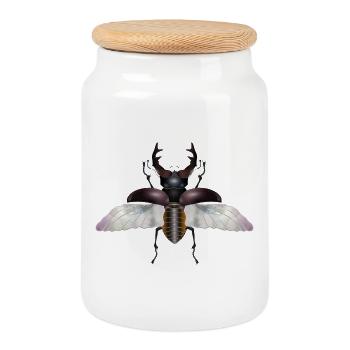 magnificent male stag with wings - Cookie Jar with Wooden Lid - white - Front