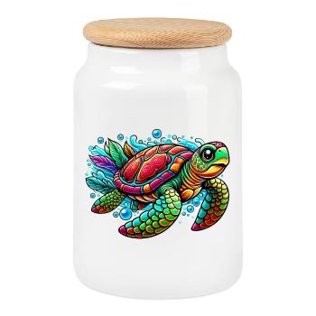 Turtle - Cookie Jar with Wooden Lid - white - Front
