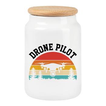 Drone Pilot - Cookie Jar with Wooden Lid - white - Front