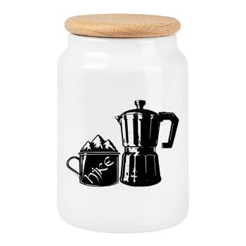 Coffee Hike - Espresso de montagne [Noir] - Boîte à biscuits avec couvercle en bois - blanc - Devant