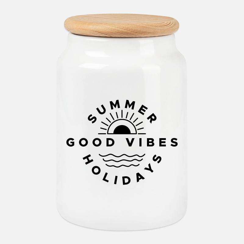 Bonnes vibrations de vacances d’été en vacances - Boîte à biscuits avec couvercle en bois - blanc