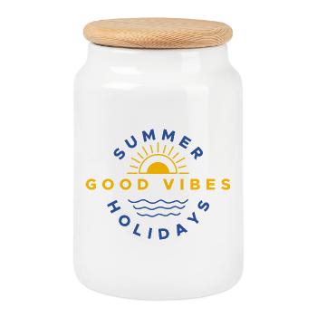 Good Summer Holiday Vibes on holiday - Cookie Jar with Wooden Lid - white - Front