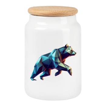 3D Geometric Origami Bear - Cookie Jar with Wooden Lid - white - Front