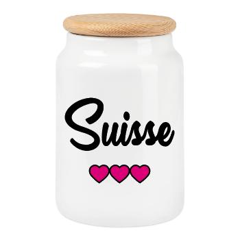 SUISSE - Boîte à biscuits avec couvercle en bois - blanc - Devant