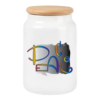 Peace Frieden - Cookie Jar with Wooden Lid - white - Front