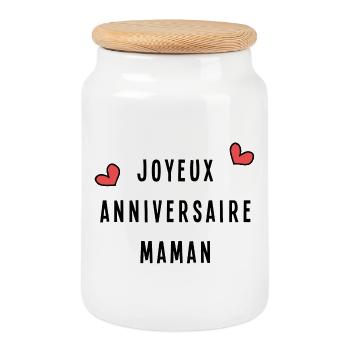 JOYEUX ANNIVERSAIRE. MAMAN - Boîte à biscuits avec couvercle en bois - blanc - Devant