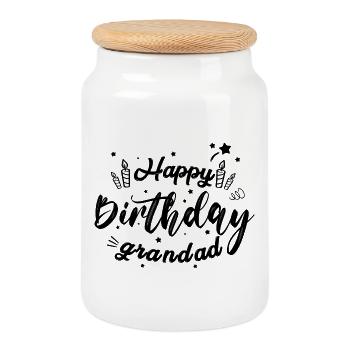 Joyeux anniversaire grand-père - Boîte à biscuits avec couvercle en bois - blanc - Devant