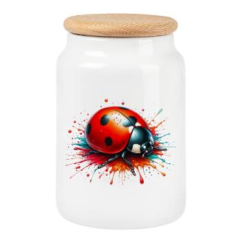 Coccinelle - Boîte à biscuits avec couvercle en bois - blanc - Devant