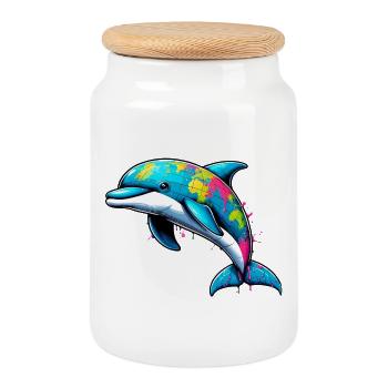 Dolphin globe world planet Earth - Cookie Jar with Wooden Lid - white - Front