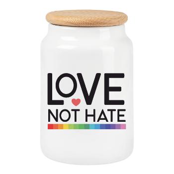 LGBT Pride Month - Love not Hate - Cookie Jar with Wooden Lid - white - Front