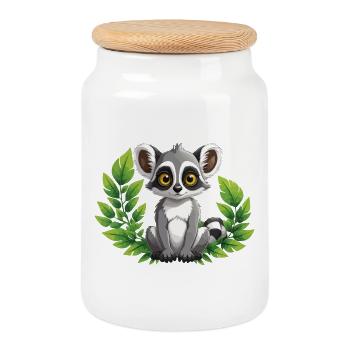 Lemur in the countryside - Cookie Jar with Wooden Lid - white - Front
