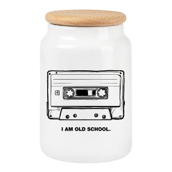 I AM OLD SCHOOL Tape - Cookie Jar with Wooden Lid - white - Front