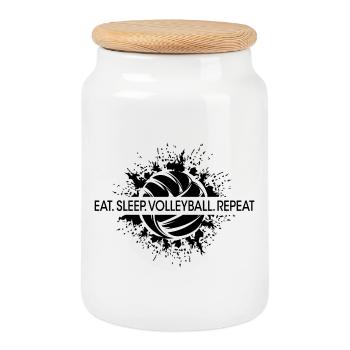 eat sleep volleyball repeat Beach Volleyball Logo - Cookie Jar with Wooden Lid - white - Front