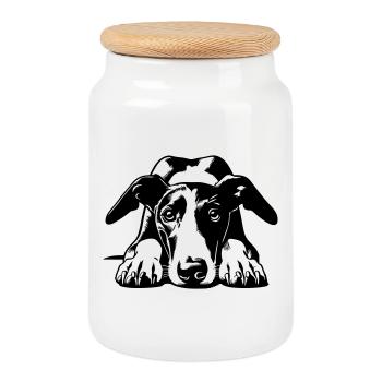 Tête de Galgo avec pattes - Boîte à biscuits avec couvercle en bois - blanc - Devant