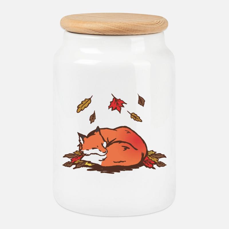 Ruhiger Herbstfuchs Illustration - Keksdose mit Holzdeckel - Weiß