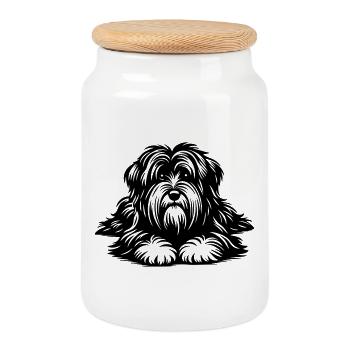 Terrier tibétain - Boîte à biscuits avec couvercle en bois - blanc - Devant