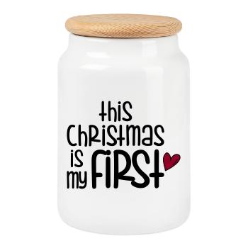 First Christmas - Cookie Jar with Wooden Lid - white - Front