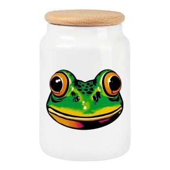 Frog - Cookie Jar with Wooden Lid - white - Front