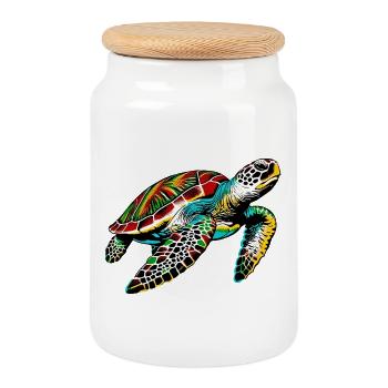 Turtle - Cookie Jar with Wooden Lid - white - Front