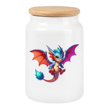 Dragon - Cookie Jar with Wooden Lid - white - Front