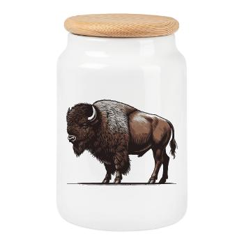 Bison - Cookie Jar with Wooden Lid - white - Front