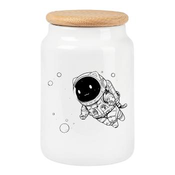 Funny Galactic Cat Floating in Space - Cookie Jar with Wooden Lid - white - Front