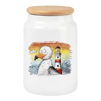 Seagull Holiday Sea Lighthouse Sunset - Cookie Jar with Wooden Lid - white - Front