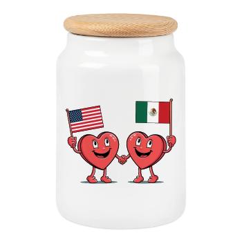 Amerika und Mexiko Herzen - Keksdose mit Holzdeckel - Weiß - Vorne