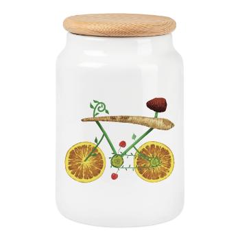 Fruity bike design with orange slices - Cookie Jar with Wooden Lid - white - Front