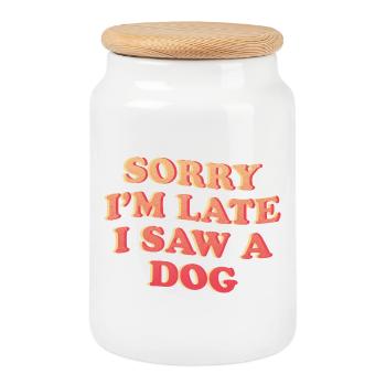 Sorry I'm Late – Funny Dog Statement - Cookie Jar with Wooden Lid - white - Front