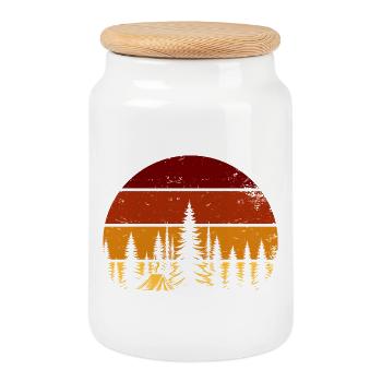 Retro Sunset in the Forest – Camping Vibes - Cookie Jar with Wooden Lid - white - Front