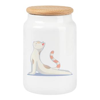 Chat faisant du yoga – Harmonie et équilibre - Boîte à biscuits avec couvercle en bois - blanc - Devant