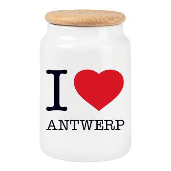 I LOVE ANTWERP - Keksdose mit Holzdeckel - Weiß - Vorne