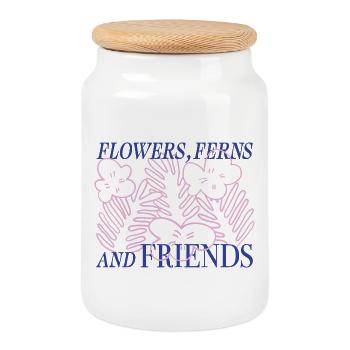 Fleurs & Fougères Vibes - Boîte à biscuits avec couvercle en bois - blanc - Devant