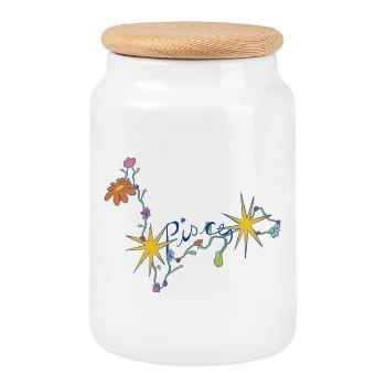 Pisces – Magical Zodiac Flower Illustration - Cookie Jar with Wooden Lid - white - Front