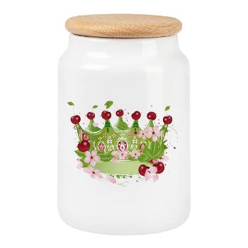 Motif d’une couronne de cerisier avec des fleurs et des feuilles - Boîte à biscuits avec couvercle en bois - blanc - Devant