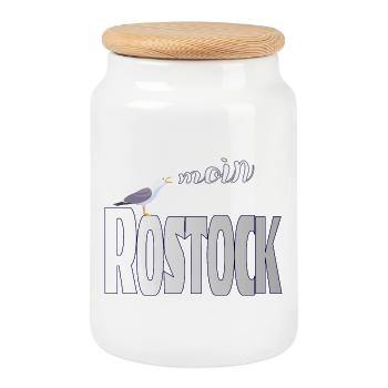 Rostock Möwe & Moin Ostsee - Keksdose mit Holzdeckel - Weiß - Vorne