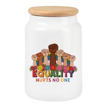 Mois de la fierté LGBTQ - L’égalité ne fait de mal à personne - Boîte à biscuits avec couvercle en bois - blanc - Devant