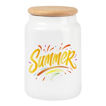 Summer Typo - Sommerdesign mit Splash-Elementen - Keksdose mit Holzdeckel - Weiß - Vorne